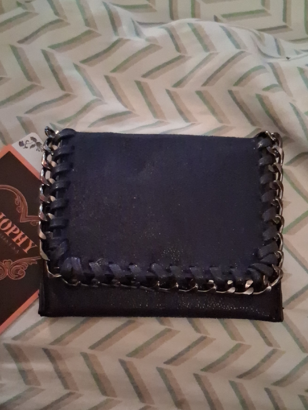 NWT! Diophy Black Chain-Trim Wallet